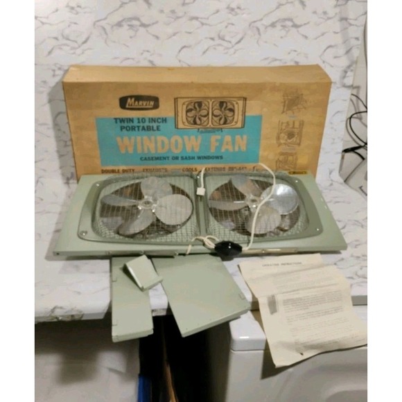 Nos Marvin Model 282 Dual Twin Metal Window Fan tested 2speed W Instructions Vtg
